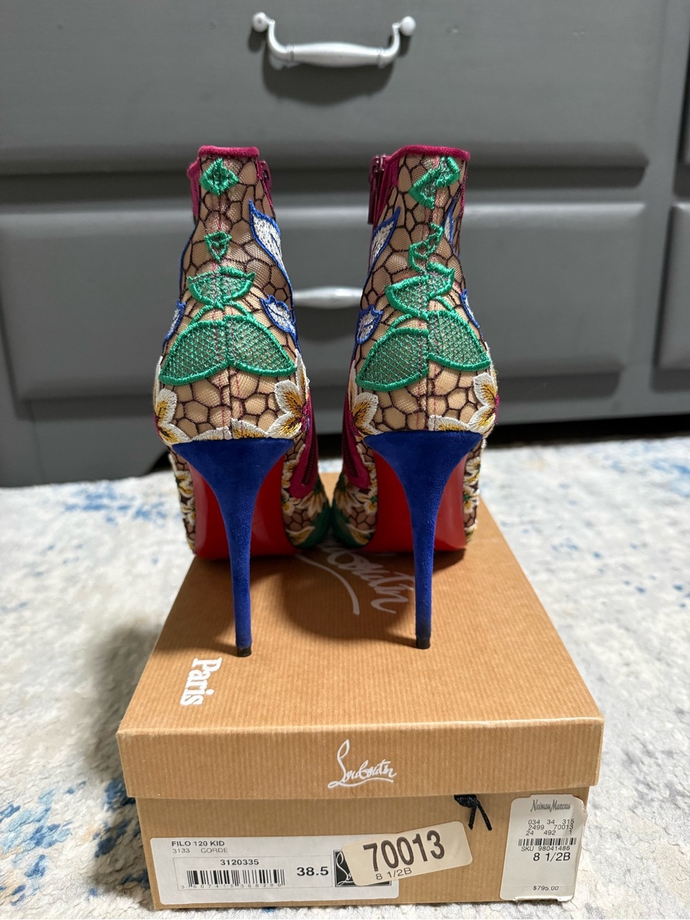 Christian Louboutin Multicolor Miss Tennis Mesh Embroidered Lace Ankle Boots - Picture 6 of 7